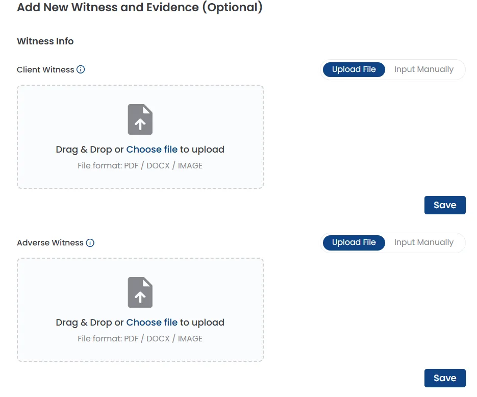 Witness information input
