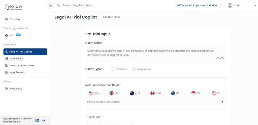 Pre-trial input form