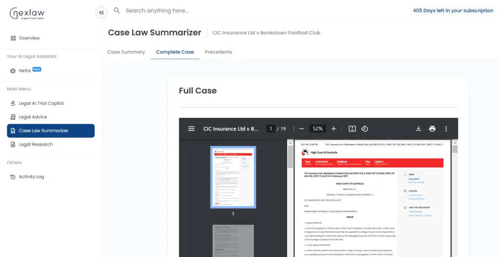 Complete case view