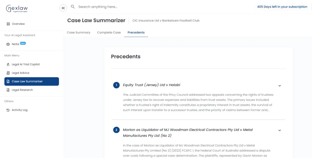 Precedents section
