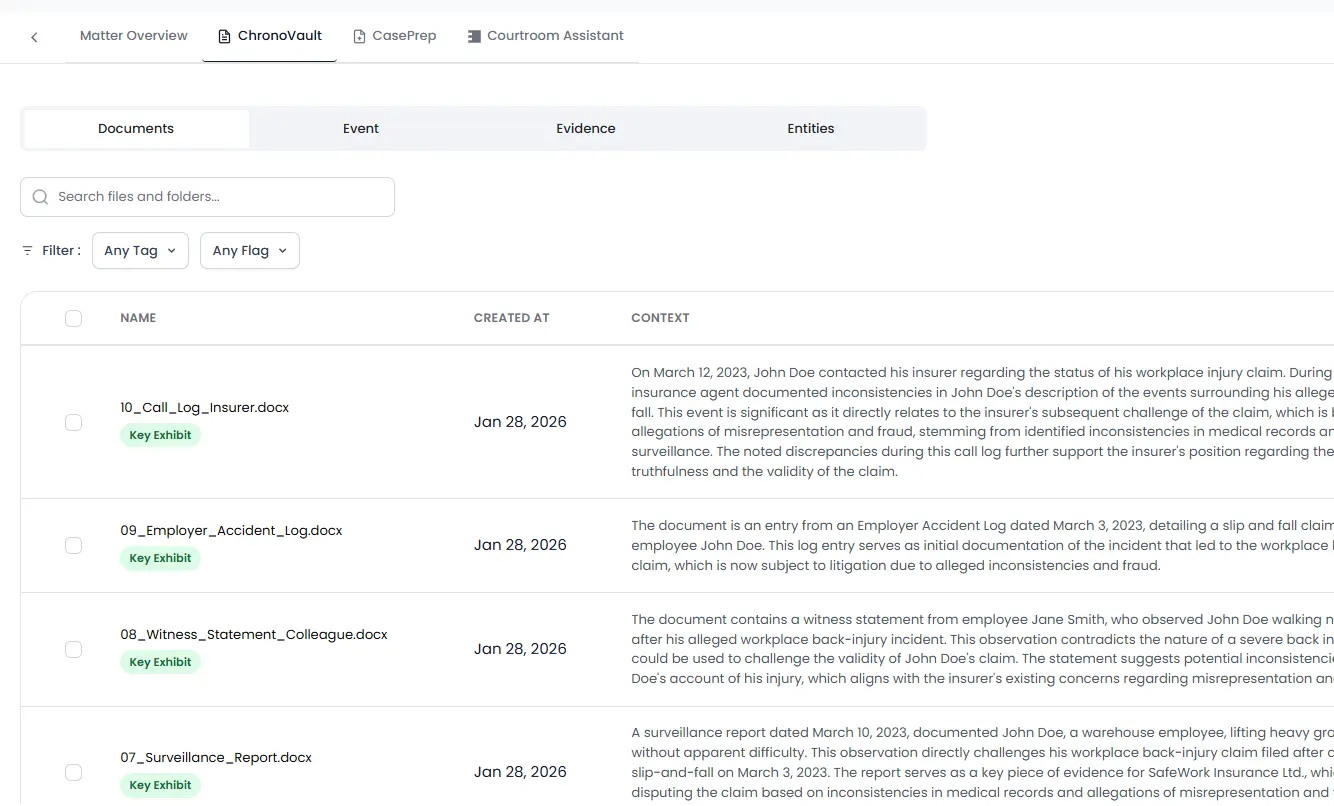 Automated case chronology interface