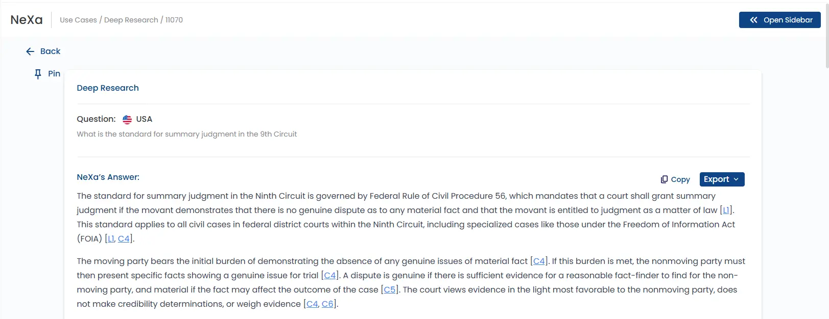 Citation-backed research interface