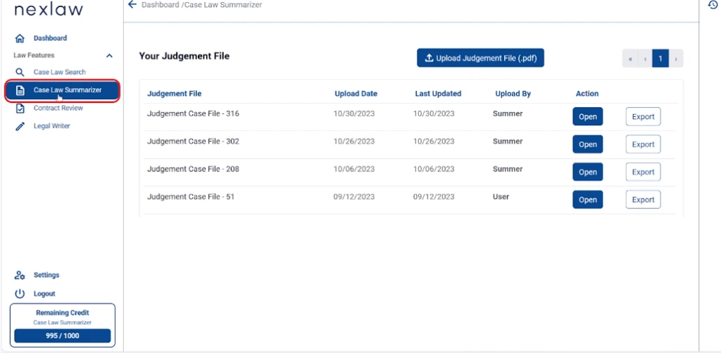 Case Law Summarizer Navigation