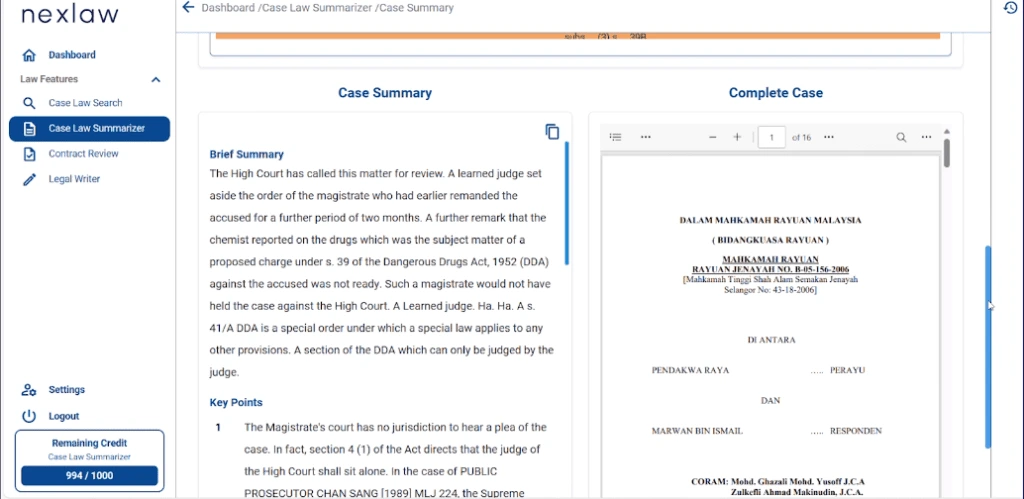 Case Summary and PDF View