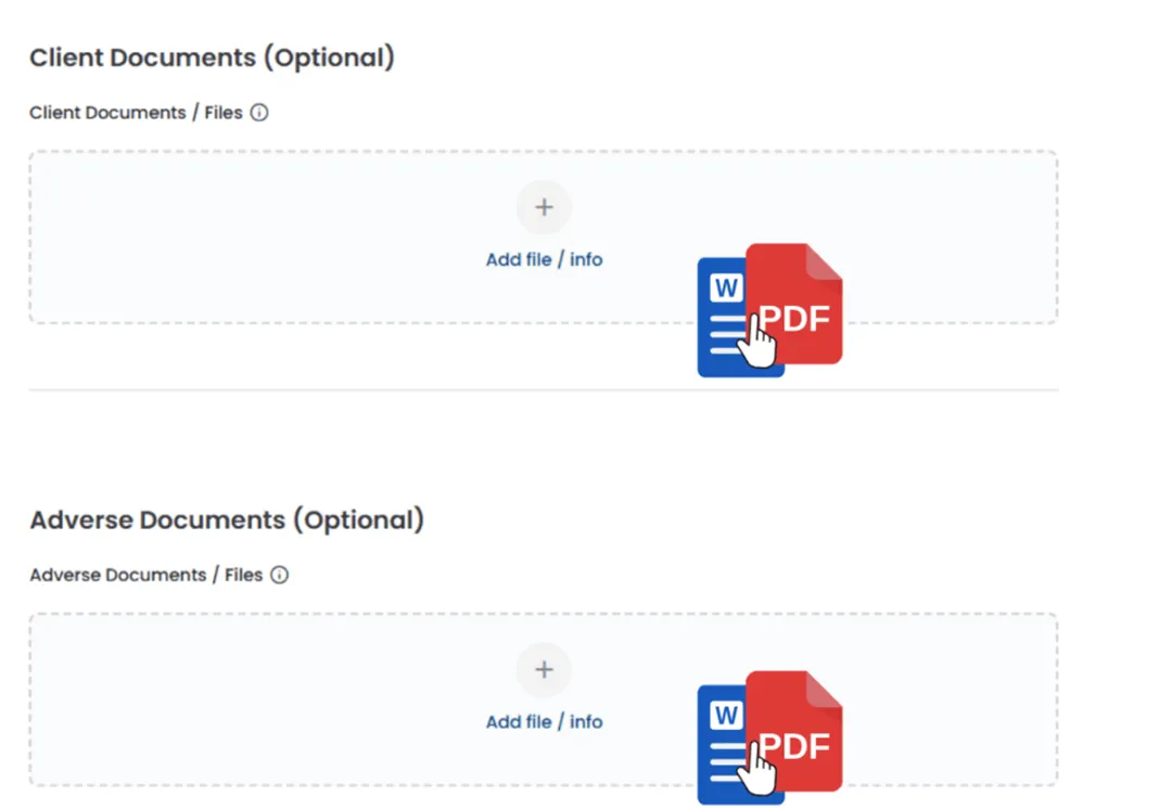 Upload initial documents for the pre-trial phase