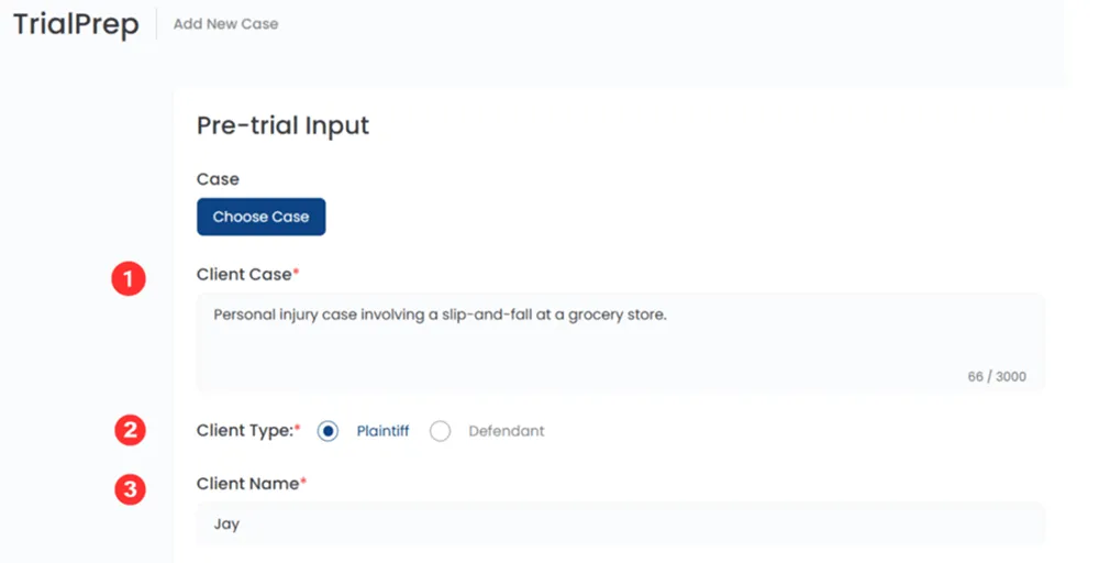 Enter case summary and client details