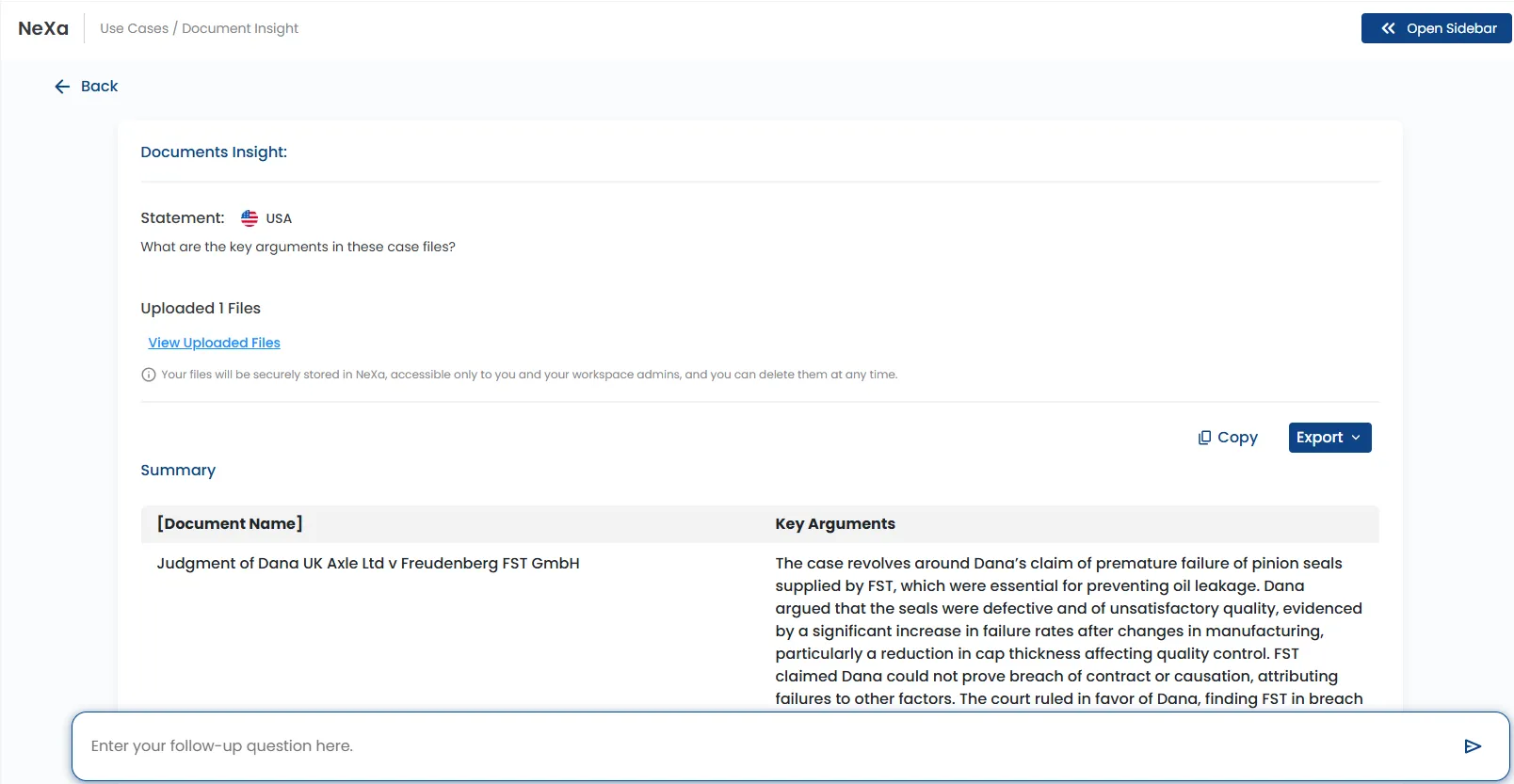 Document analysis result