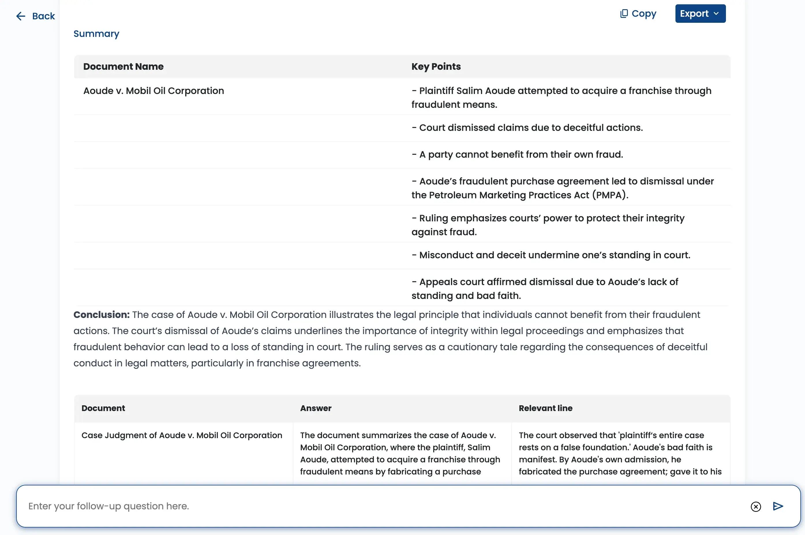 Nexa Document Insights extracting key facts from a voluminous discovery set.