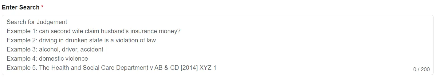 Search box for Case Law Search