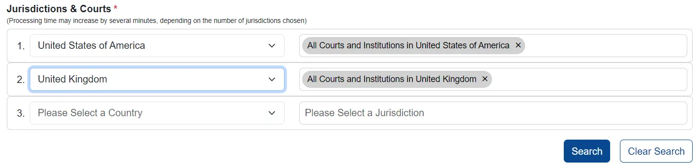 Multiple Jurisdictions and Search/Clear options
