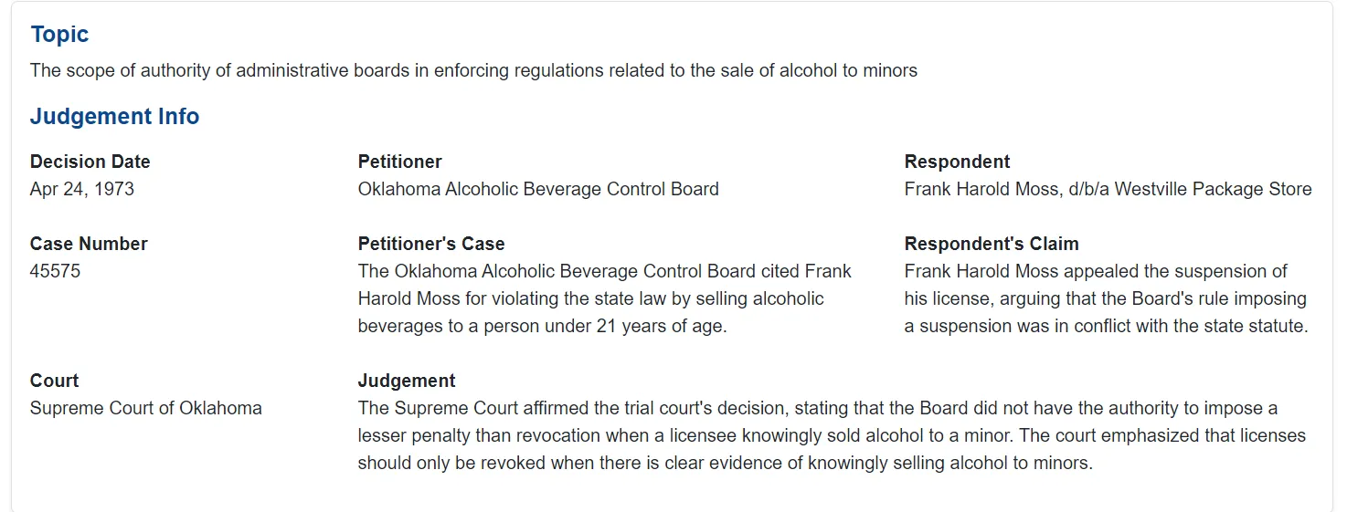 Judgment Case Information