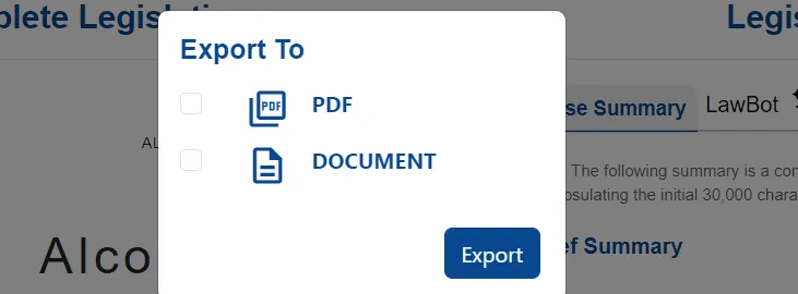 Export options for case